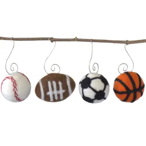 Sports Ornaments- SET OF 4- Football, Baseball, Basketball, Soccer Ball