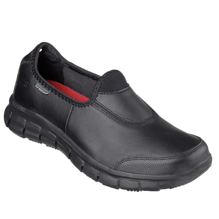 All Black Skechers Sure Track Slip On Womens 76536 Work Shoe