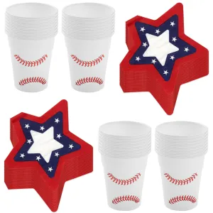 All Star Baseball Party Supplies - Plastic Cups With Star-Shaped Paper Napkins (Serves 32)