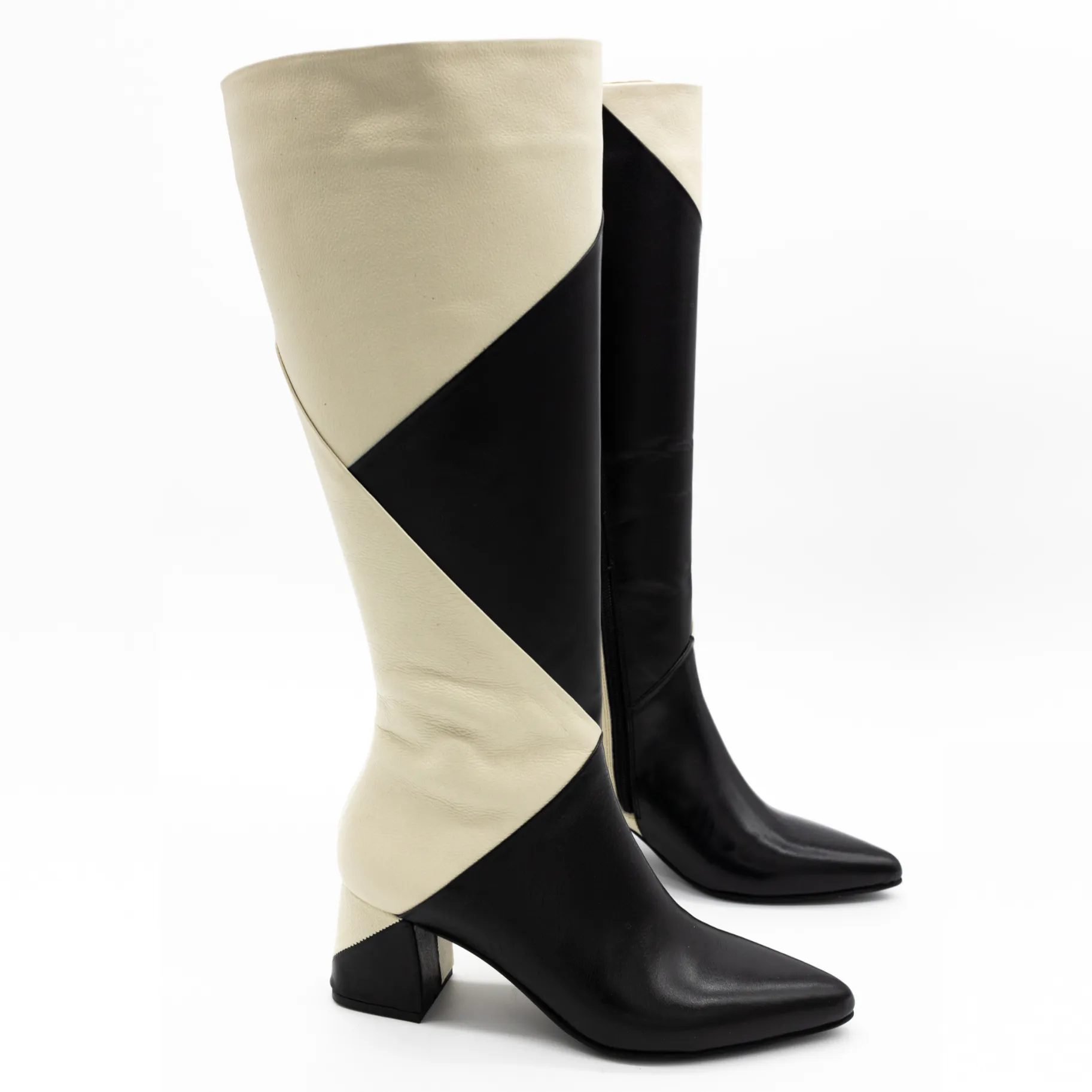 Bari knee-high boots in black/off white leather womens shoes