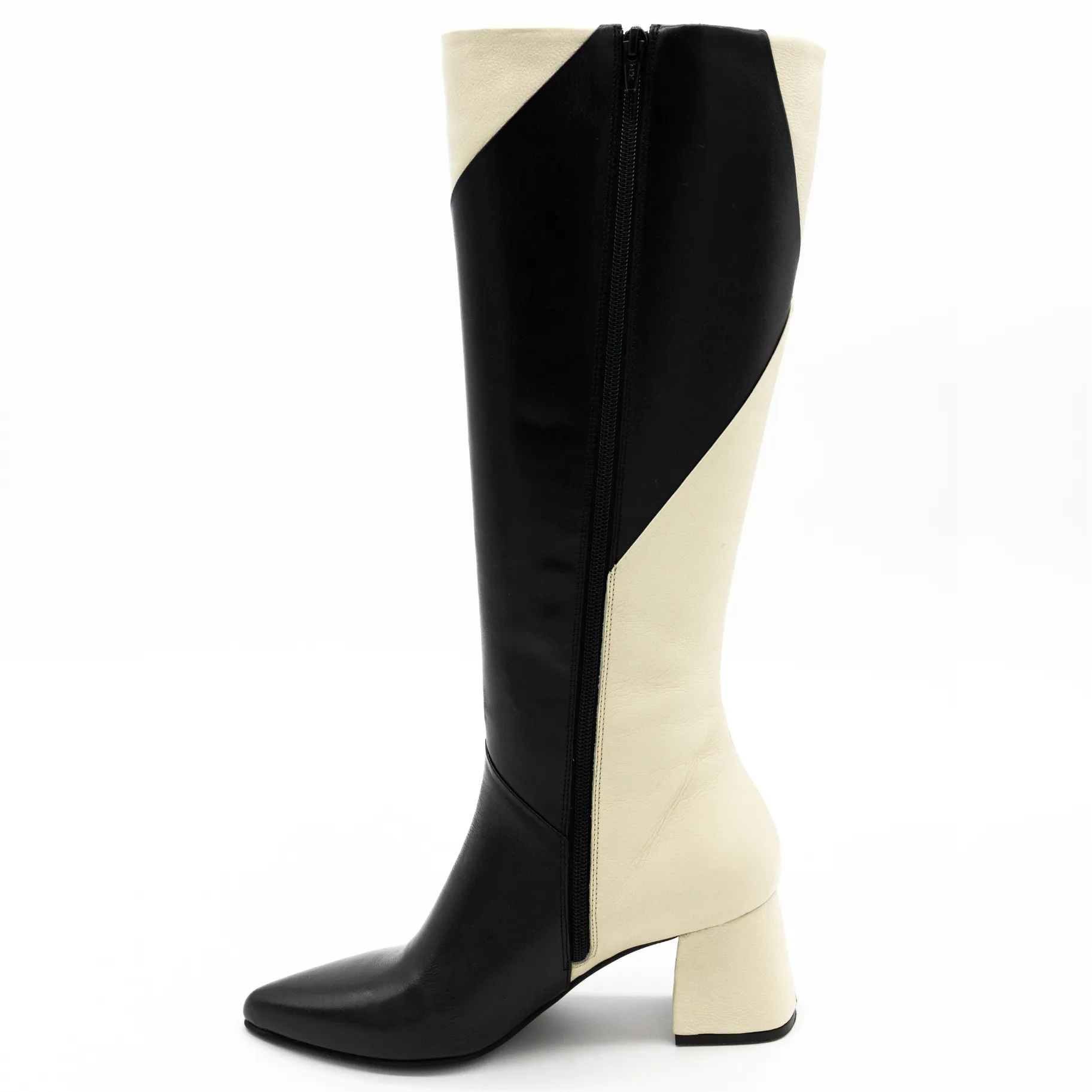 Bari knee-high boots in black/off white leather womens shoes