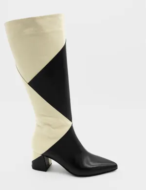 Bari knee-high boots in black/off white leather womens shoes