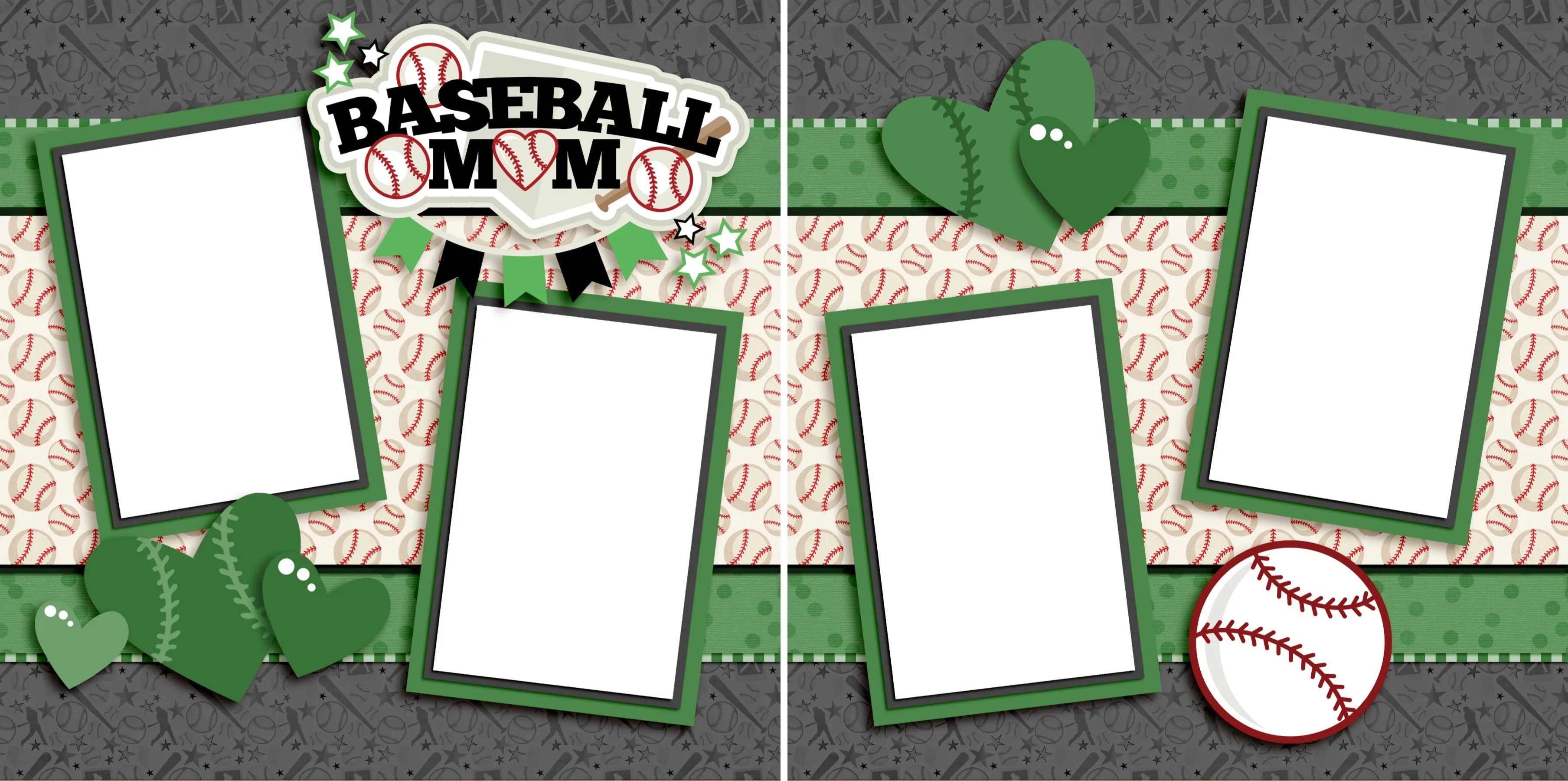 Baseball Mom Green - Digital Scrapbook Pages - INSTANT DOWNLOAD