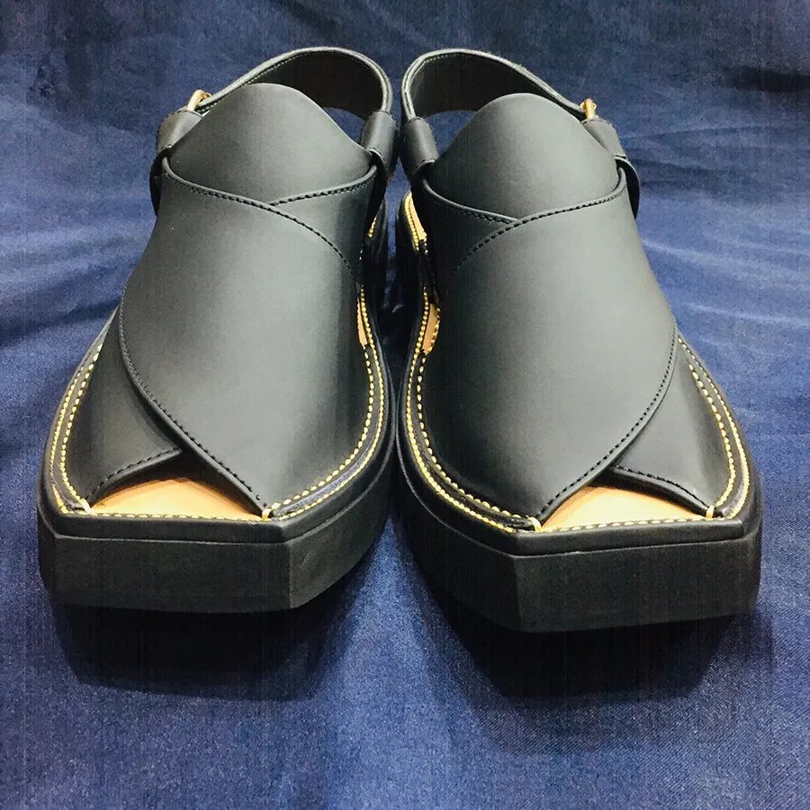 Black Leather Peshawari Chappal Gents Shoes