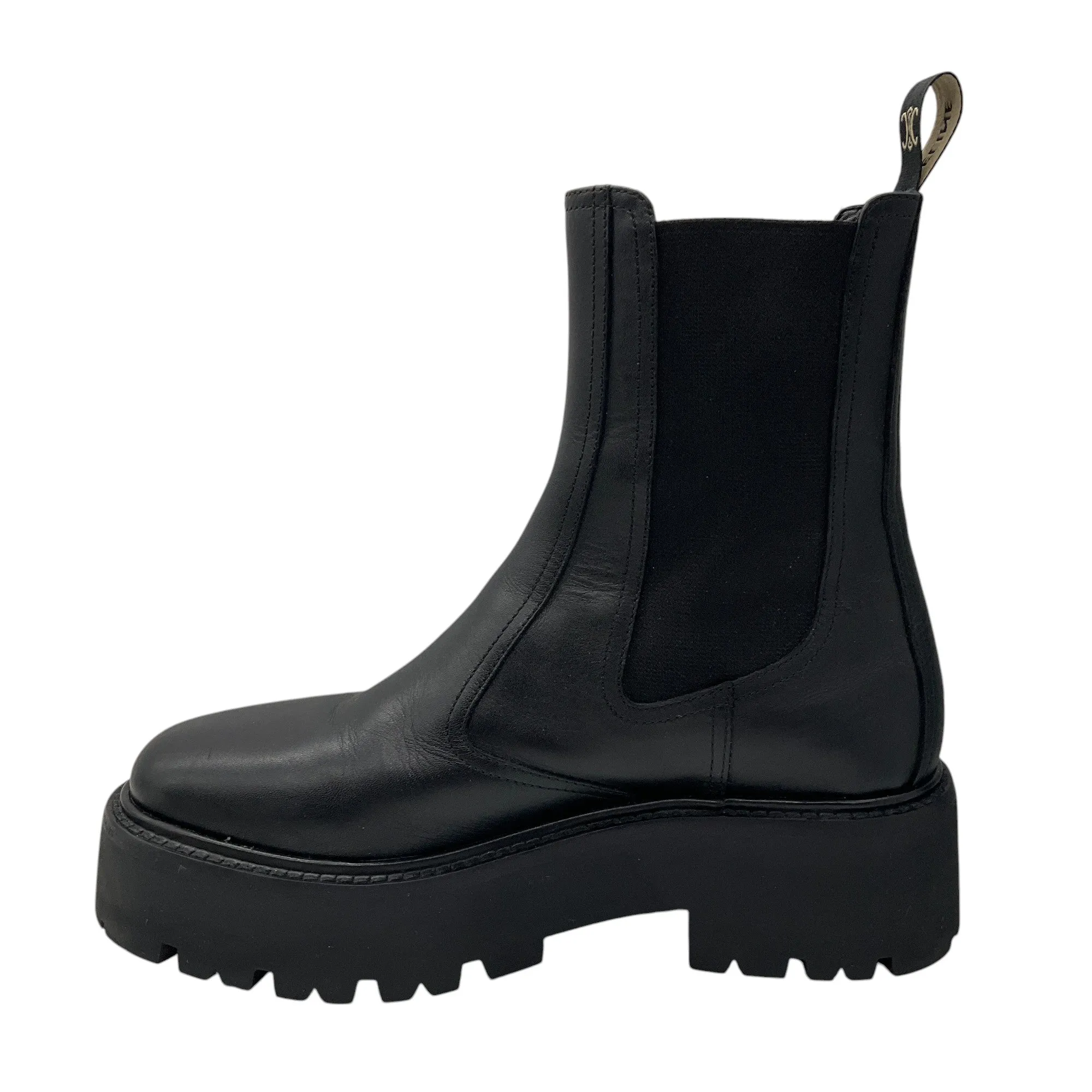 Celine Black 2022 Bulky Buckle Detail Calfskin Leather Biker Boots