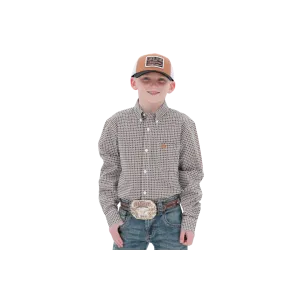 Cinch Kid's Match Dad Geometric Print Button Down Western White Gold Shirt