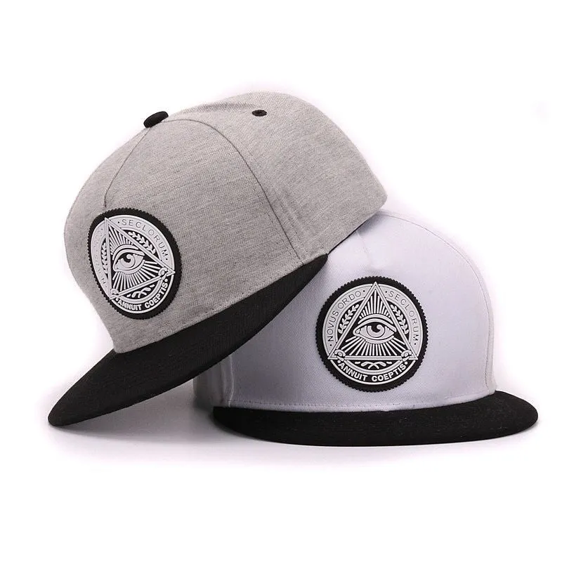 Classic 5 panels cotton snapback 3d god eyes plastic patch mens flat brim baseball cap hip hop hat and cap for men and women