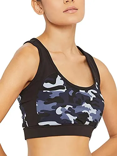 Clovia Women's Polyester Medium Impact Padded Wirefree Sports Bra (BR2188P08_Blue_XXL)