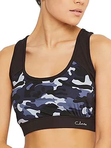 Clovia Women's Polyester Medium Impact Padded Wirefree Sports Bra (BR2188P08_Blue_XXL)