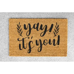 Coir Doormat - "yay! it's you!"