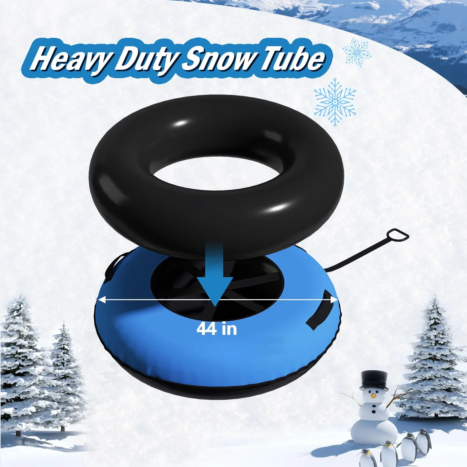 Danrelax 44 Inch Snow Tube & River Tube with 500D Premium Canvas Cover, Family Towable Snow Tube, Snow Tube for Sledding Heavy Duty, Snow Tube with Cover for Winter Outdoor Sports, Blue