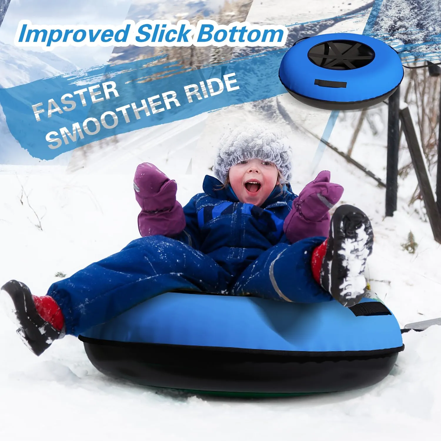 Danrelax 44 Inch Snow Tube & River Tube with 500D Premium Canvas Cover, Family Towable Snow Tube, Snow Tube for Sledding Heavy Duty, Snow Tube with Cover for Winter Outdoor Sports, Blue