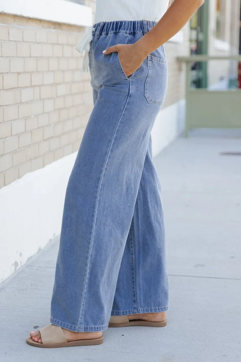 Denim Drawstring Wide Leg Pants - FINAL SALE