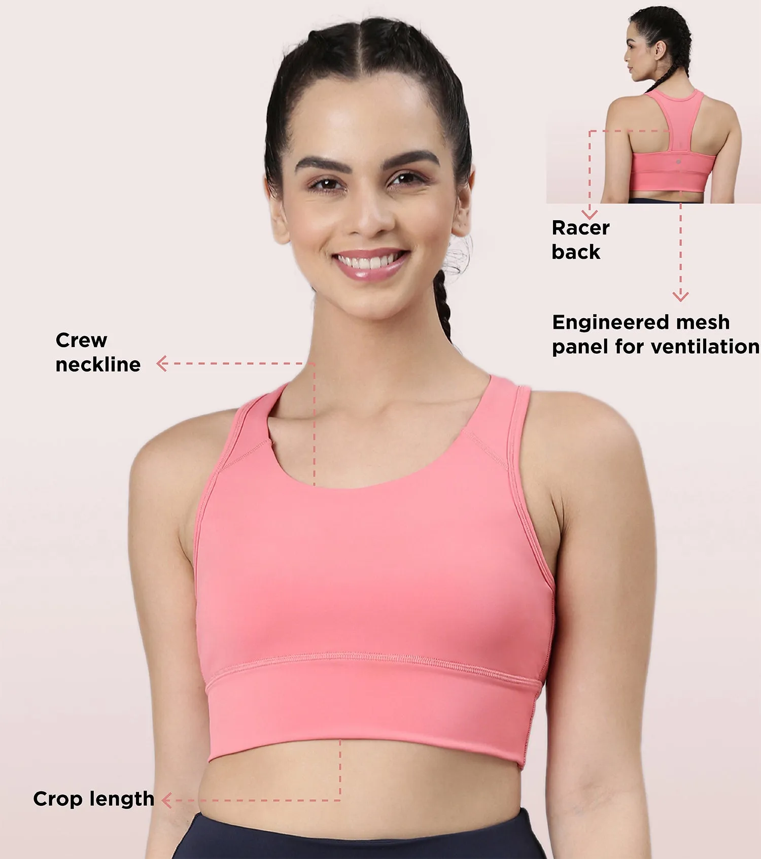 Enamor Basic Workout Sports Bra | Medium Impact Dry Fit Longline Bra For Women | A202