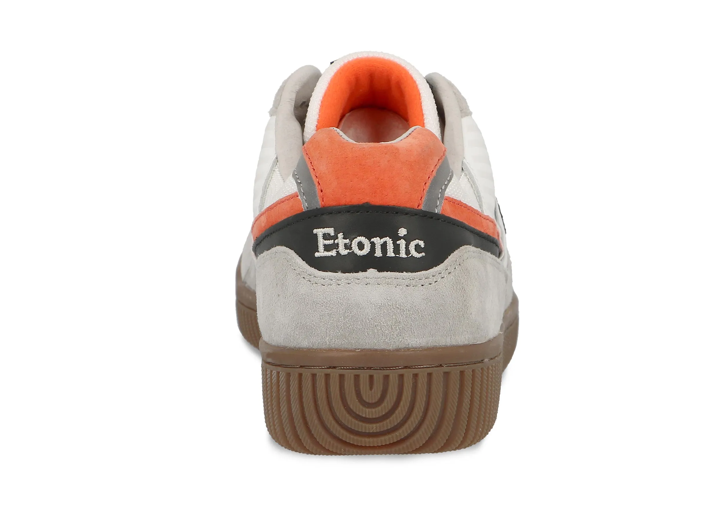 Etonic DROPSHOT sneakers in grey suede leather, white mesh, black and bright red details with light honey outsole.