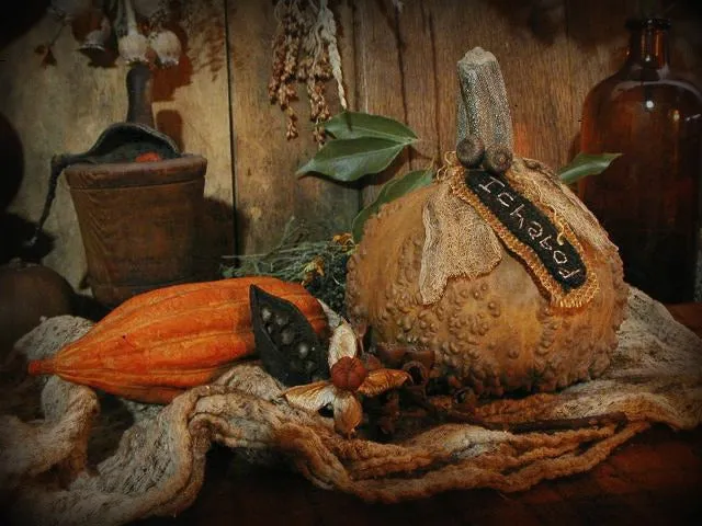 Fall Antique Box Gourd Pumpkin Butter Paddle Acorns Grater LIghts Up Fabulous