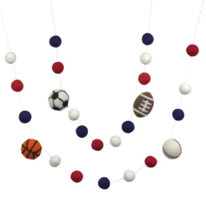 Felt Sports Balls Garland- Navy Blue, Red, White