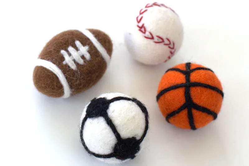 Felt Sports Shapes- SET OF 4- Football, Baseball, Basketball, Soccer Ball