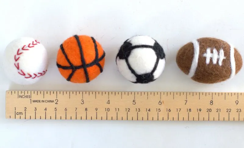 Felt Sports Shapes- SET OF 4- Football, Baseball, Basketball, Soccer Ball