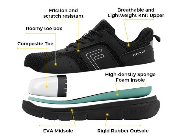 FitVille Men's TitanToe Composite Toe Slip-Resistant Sneaker V1