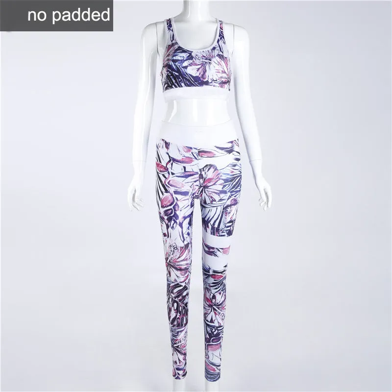 Floral Printed Work Out Set Elastic Legging   Sportsbra