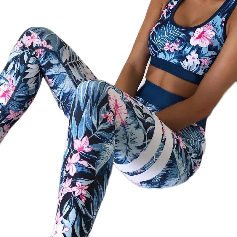 Floral Printed Work Out Set Elastic Legging   Sportsbra