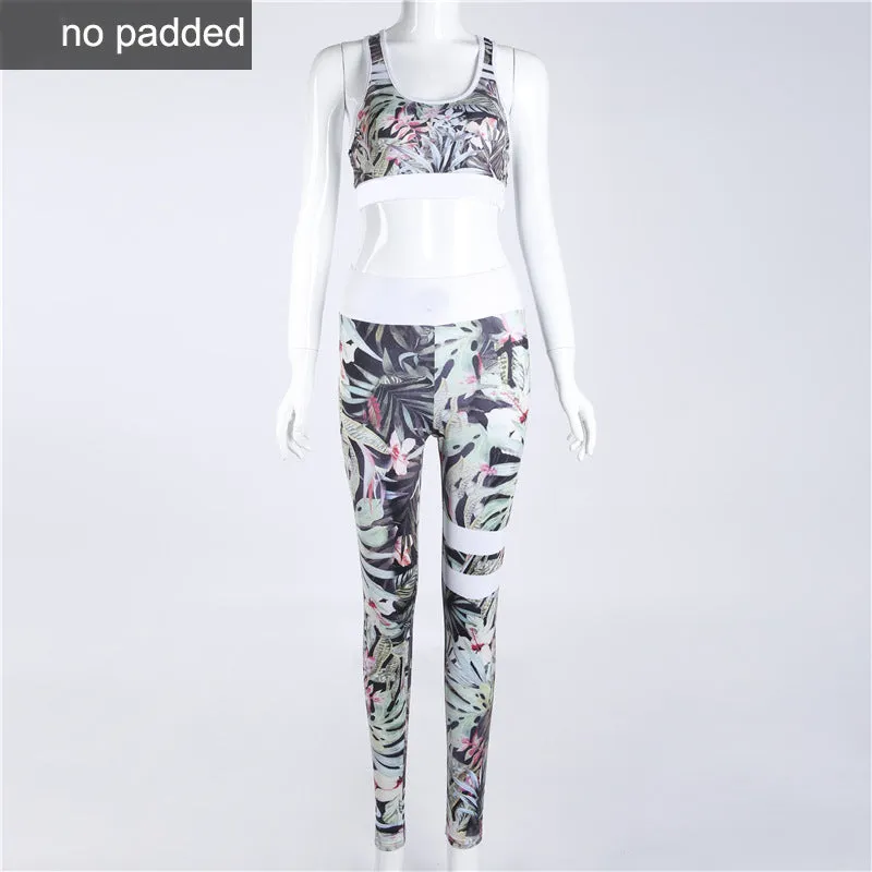 Floral Printed Work Out Set Elastic Legging   Sportsbra