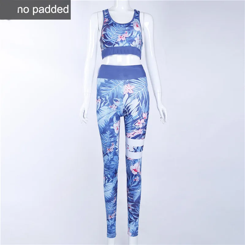 Floral Printed Work Out Set Elastic Legging   Sportsbra