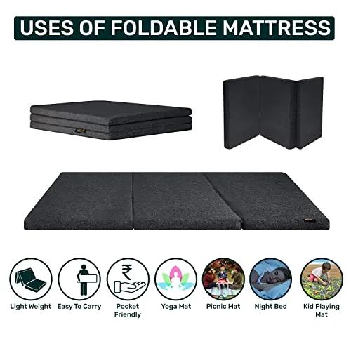 Fresh Up 2-inch Medium Firm Jute Single Size Folding Pure HD EPE Foam 3 Fold Mattress for Travel, Picnic (78x36x2 Inches)