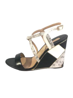 Geometric Wedge Lizard Leather Sandal | Size US 8