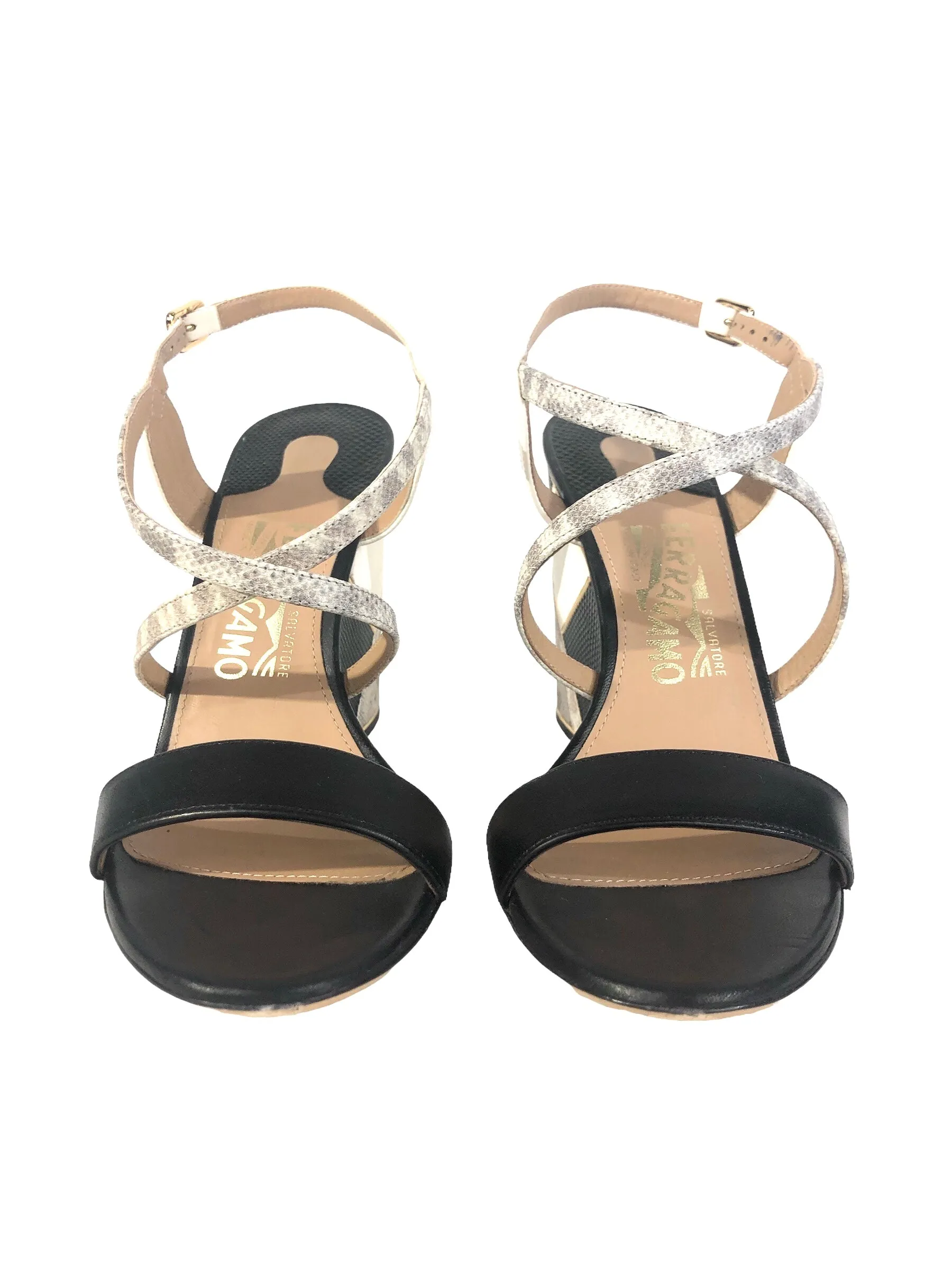 Geometric Wedge Lizard Leather Sandal | Size US 8