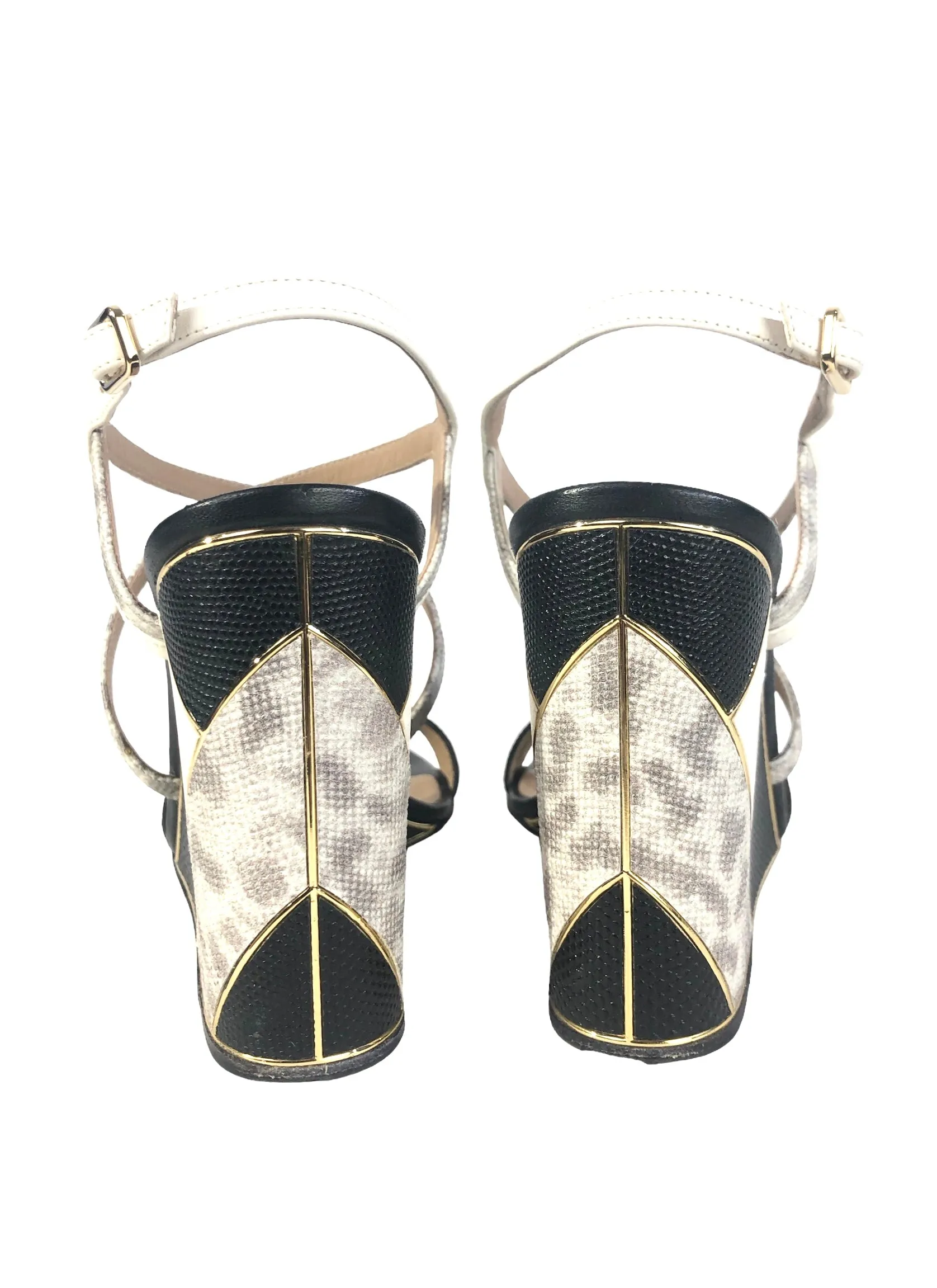 Geometric Wedge Lizard Leather Sandal | Size US 8