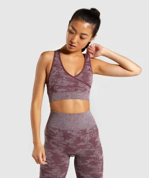 Gymshark Camo Seamless Sports Bra - Berry Red