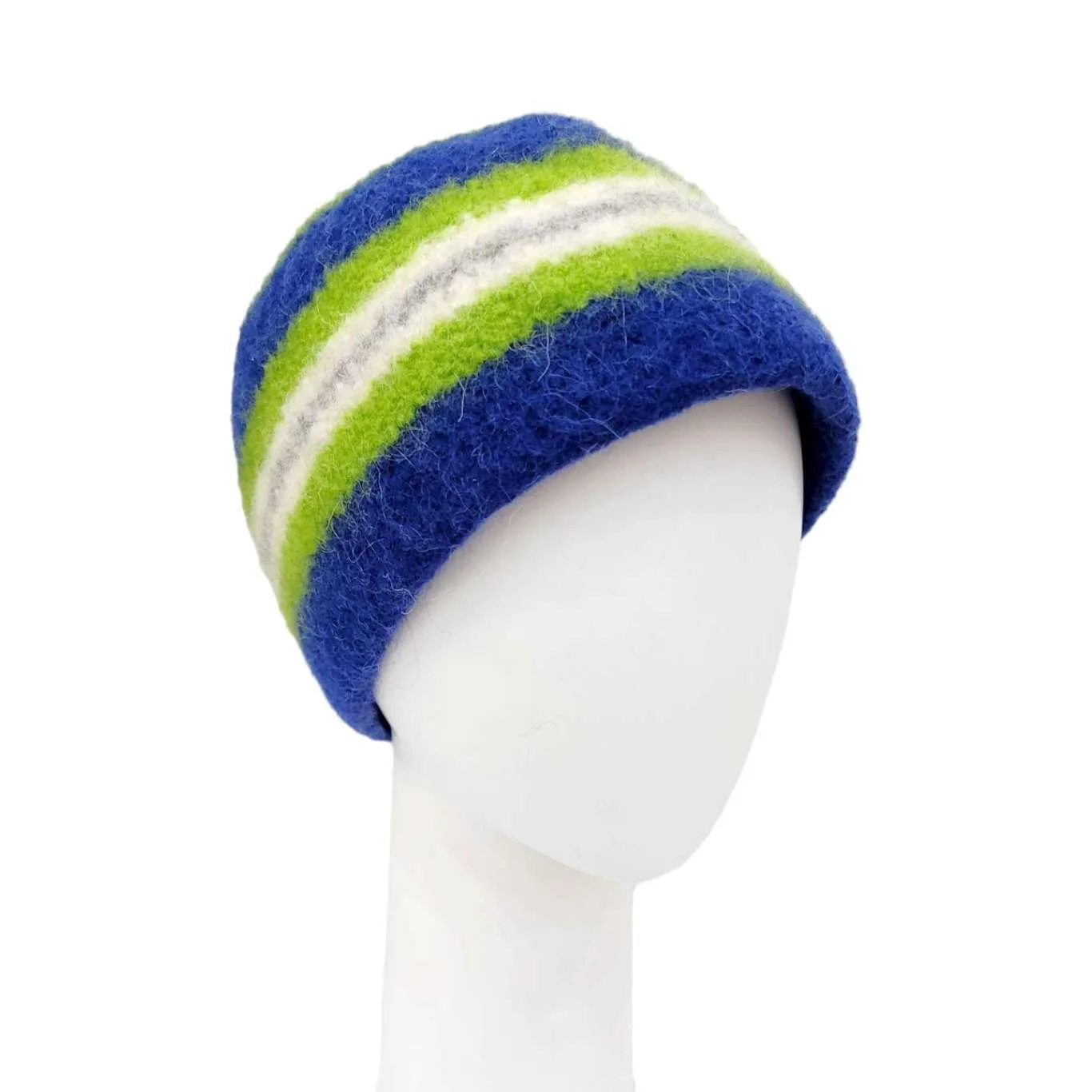 Hat - Felted Wool Cap in Blue Green Stripe (Assorted Sizes) by Snooter-doots