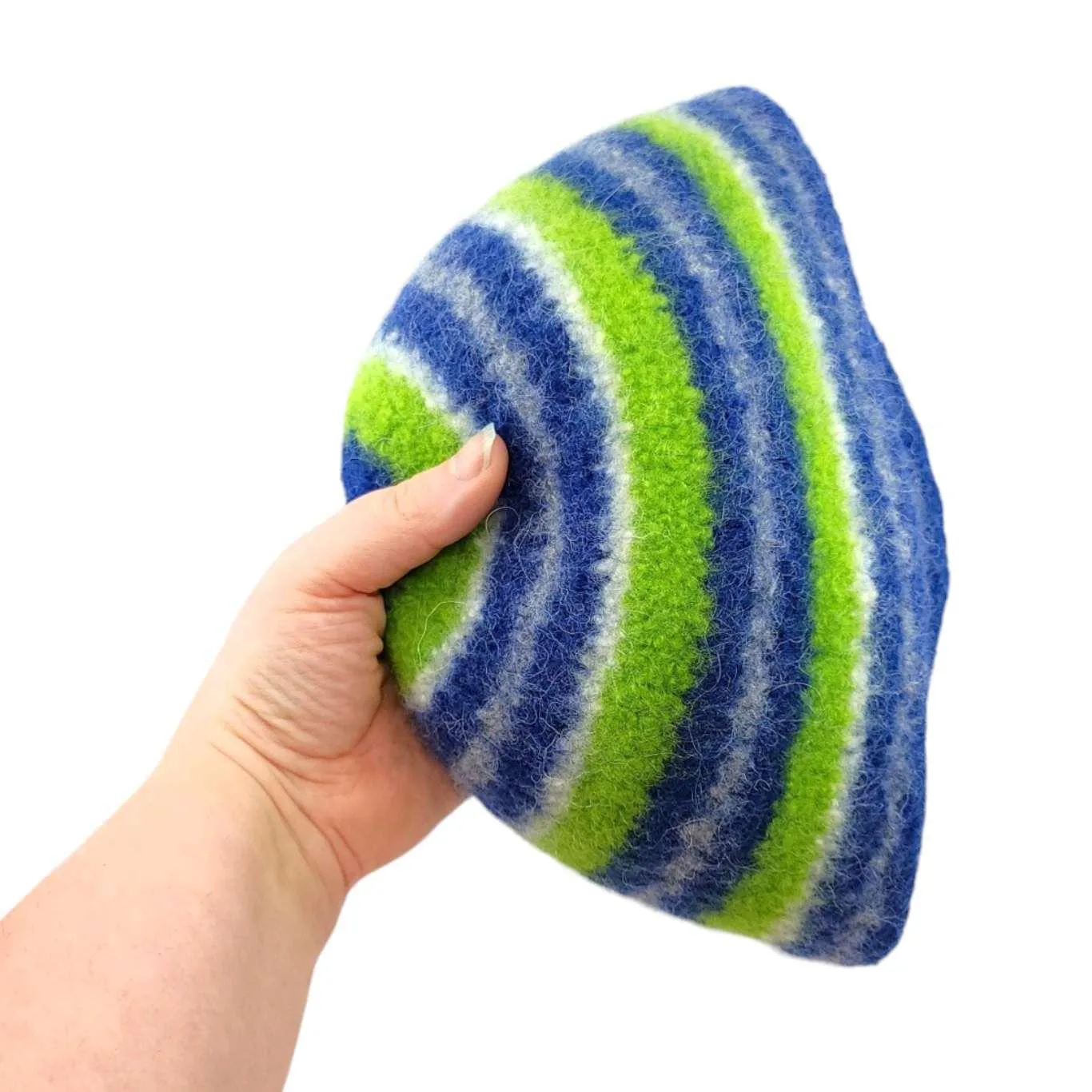 Hat - Felted Wool Cap in Blue Green Stripe (Assorted Sizes) by Snooter-doots