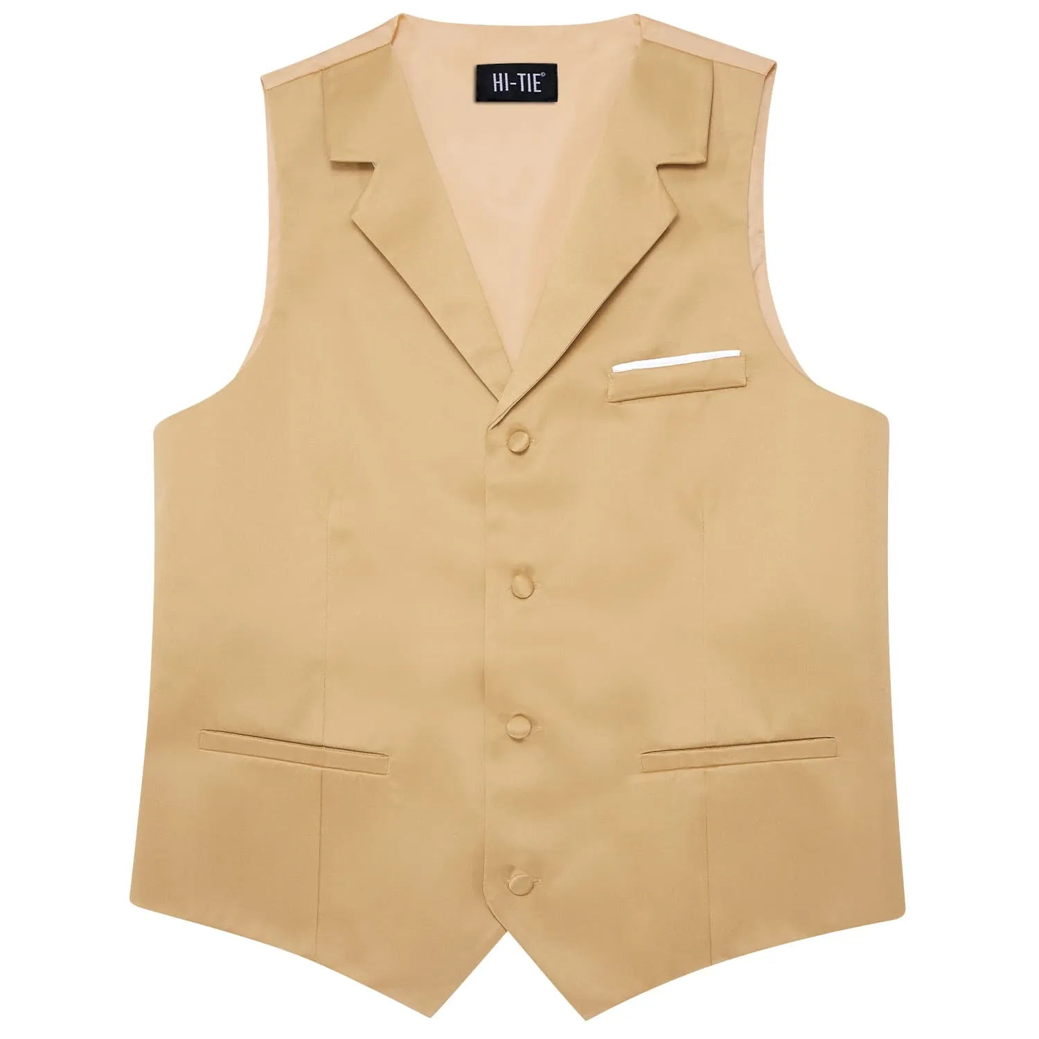 Hi-Tie Champagne Waistcoat Solid Notch lapels Men's Vest