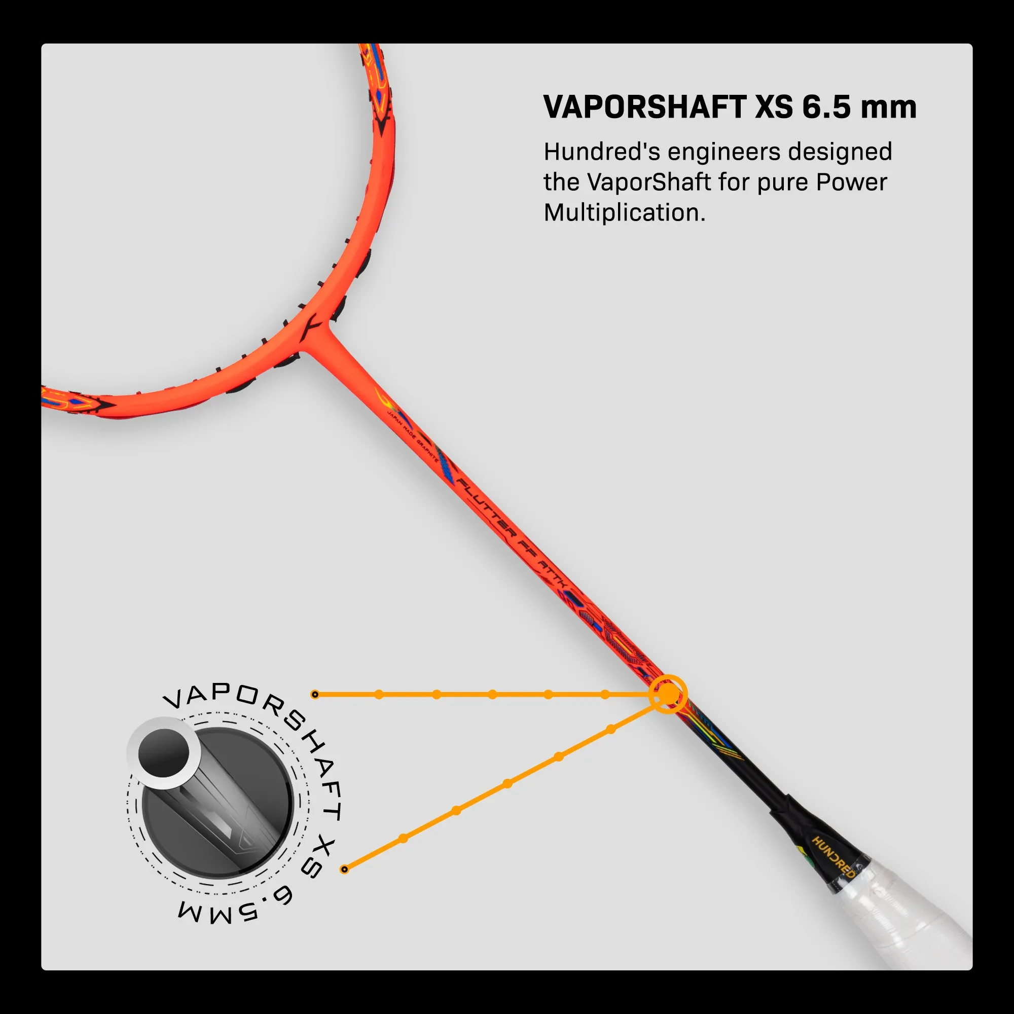 Hundred FLUTTER FF ATTK Unstrung Badminton Racquet (Orange / Black)