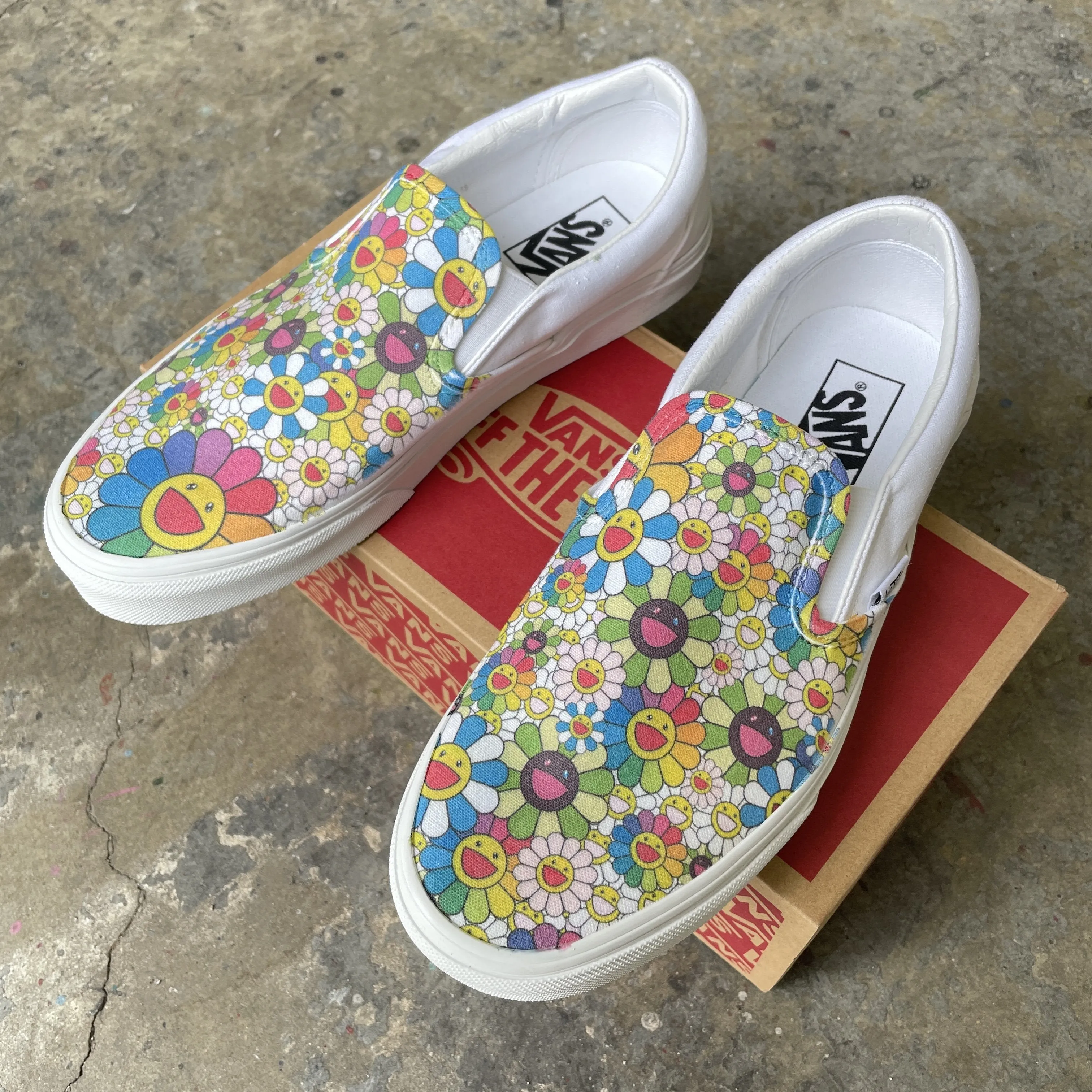 Kids Shoes - Takashi Murakami Rainbow Flower Sneakers - Custom Slip Ons