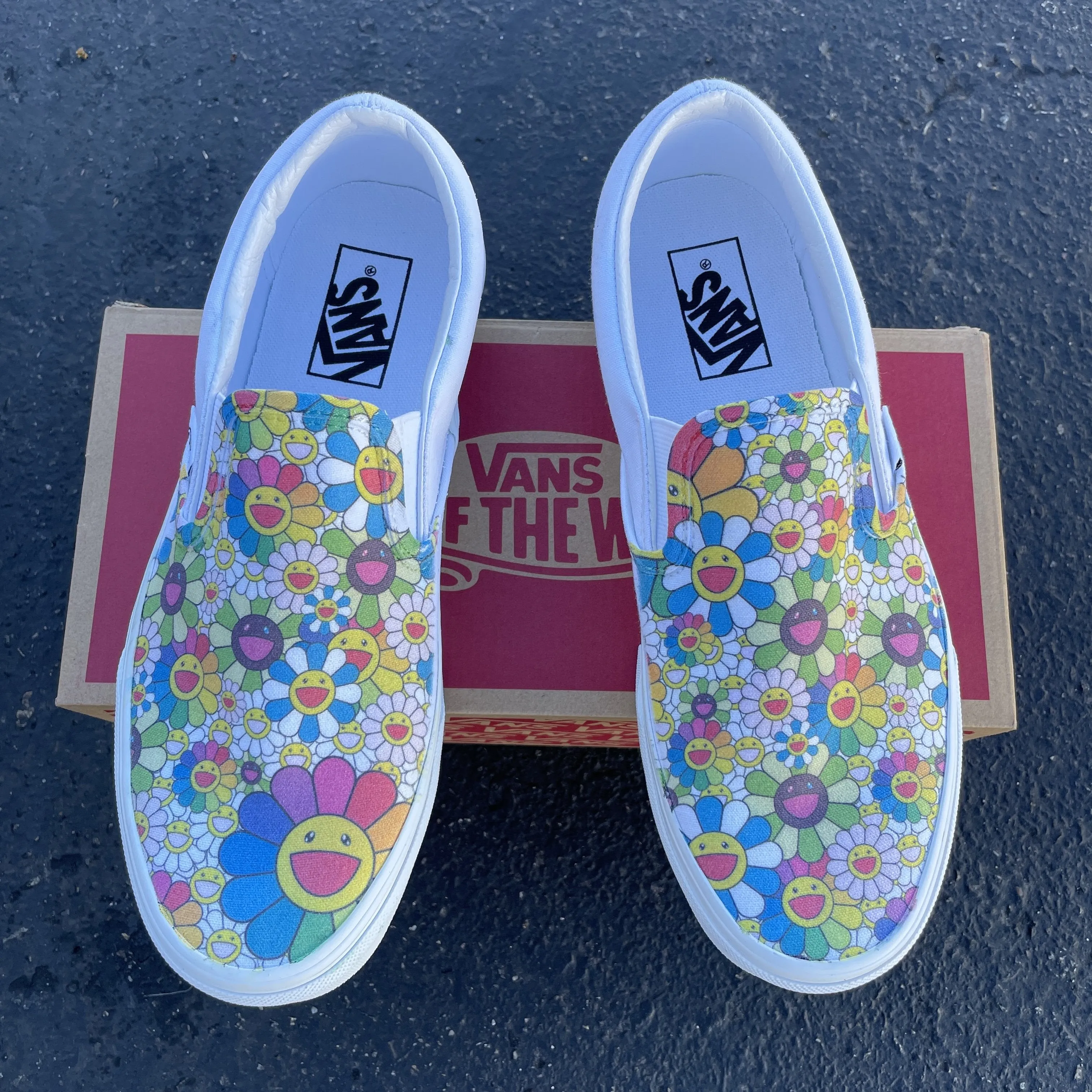 Kids Shoes - Takashi Murakami Rainbow Flower Sneakers - Custom Slip Ons