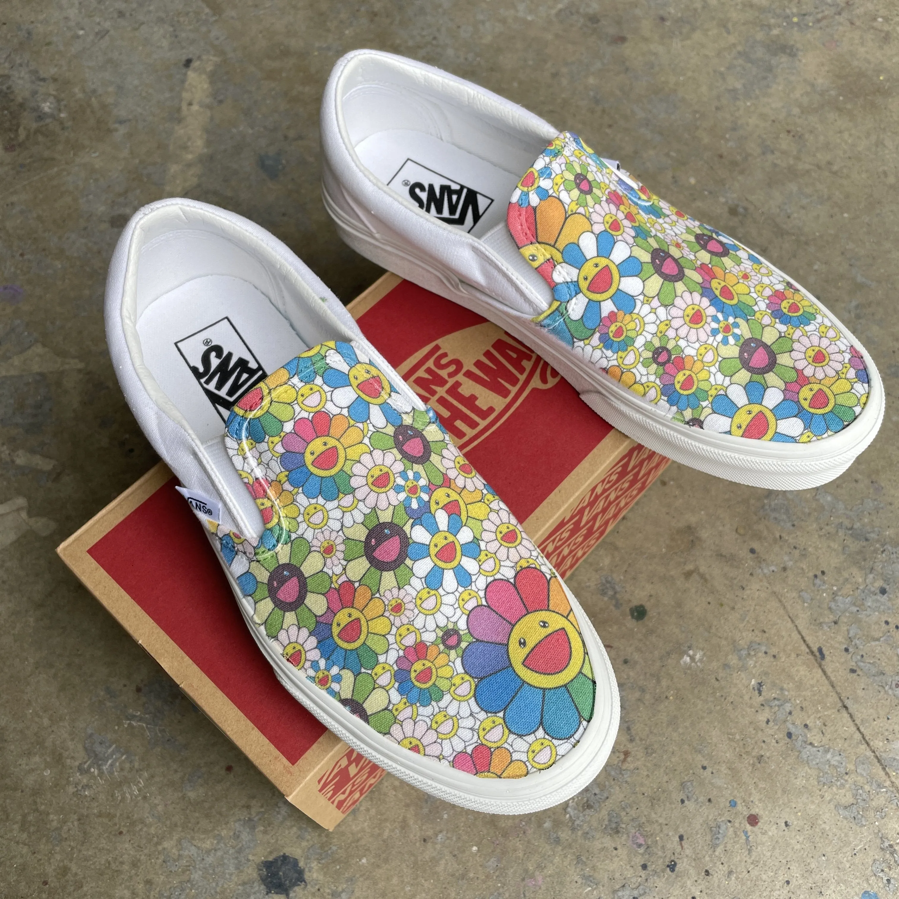 Kids Shoes - Takashi Murakami Rainbow Flower Sneakers - Custom Slip Ons