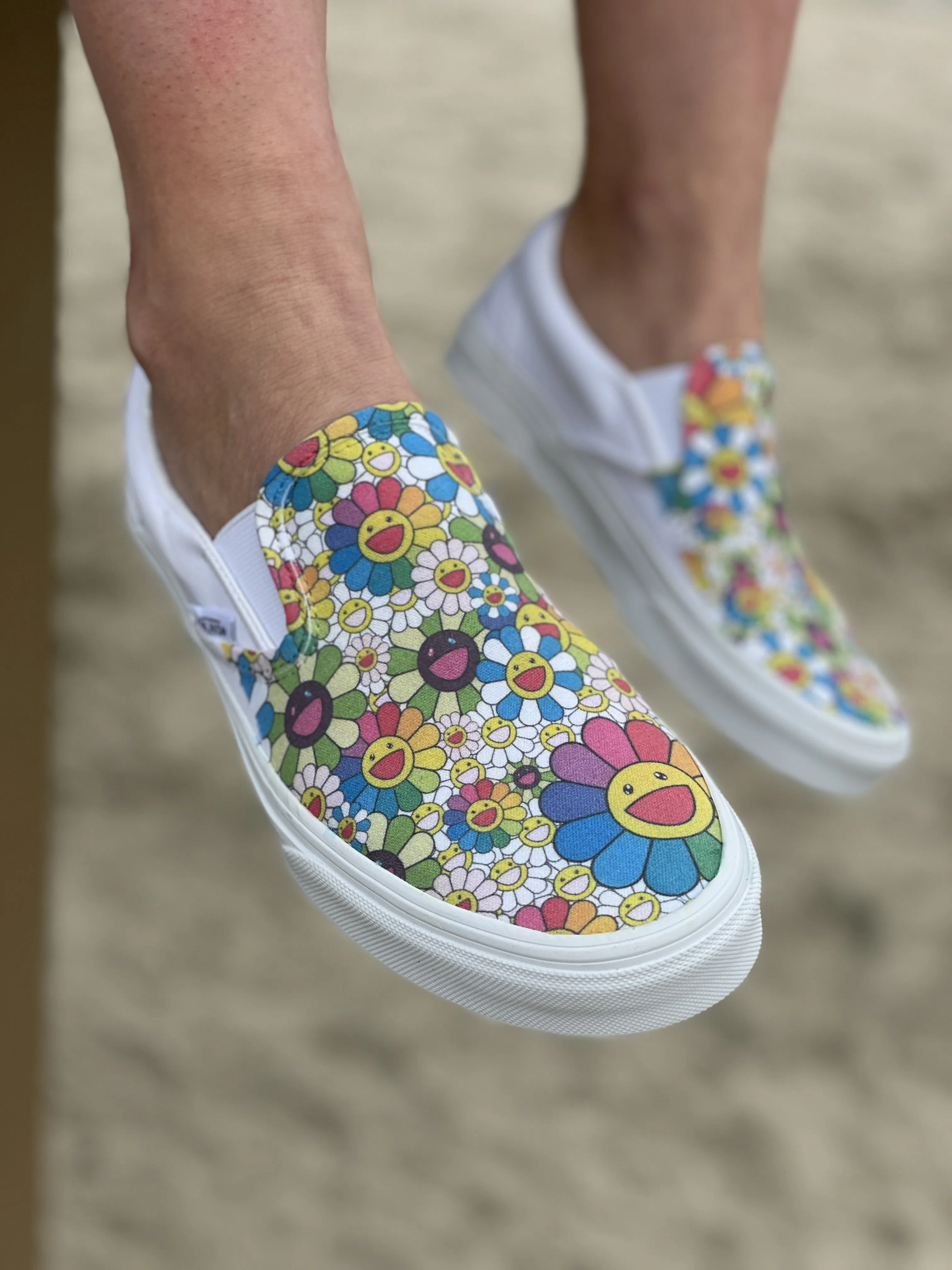 Kids Shoes - Takashi Murakami Rainbow Flower Sneakers - Custom Slip Ons