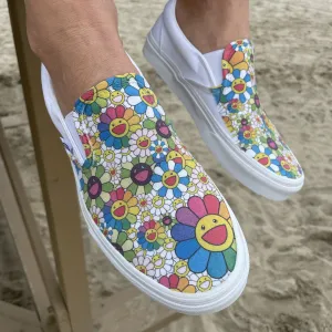 Kids Shoes - Takashi Murakami Rainbow Flower Sneakers - Custom Slip Ons