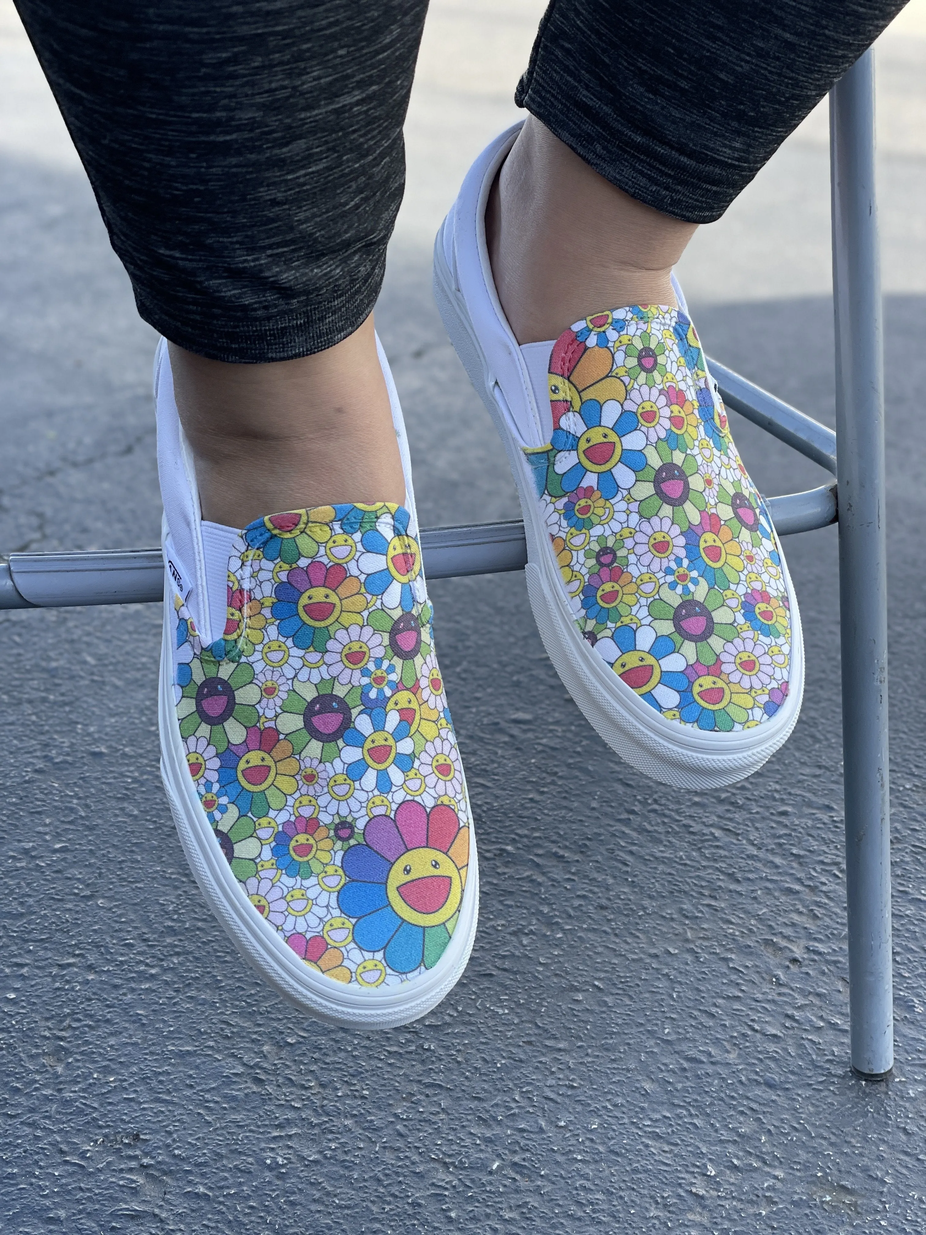 Kids Shoes - Takashi Murakami Rainbow Flower Sneakers - Custom Slip Ons