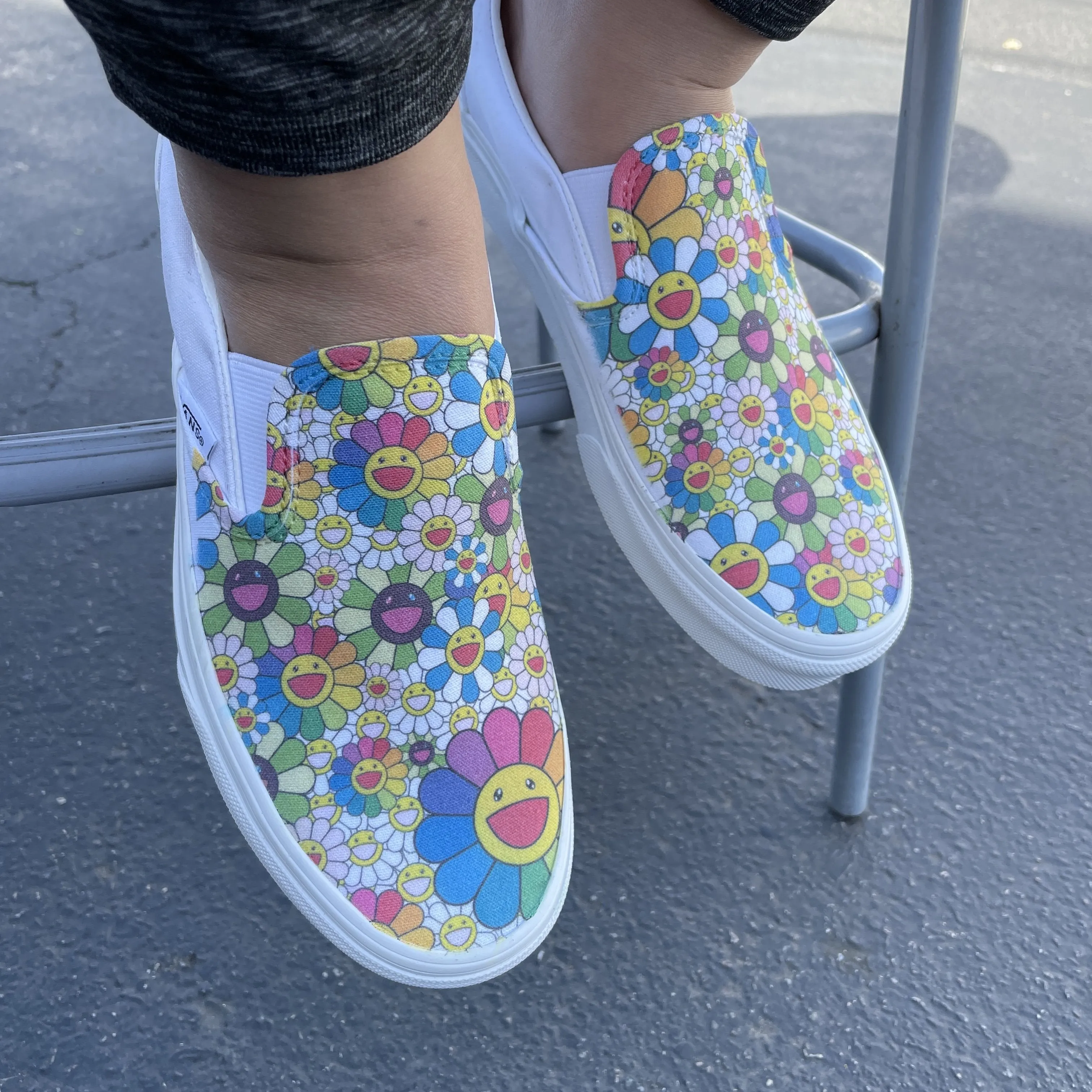 Kids Shoes - Takashi Murakami Rainbow Flower Sneakers - Custom Slip Ons