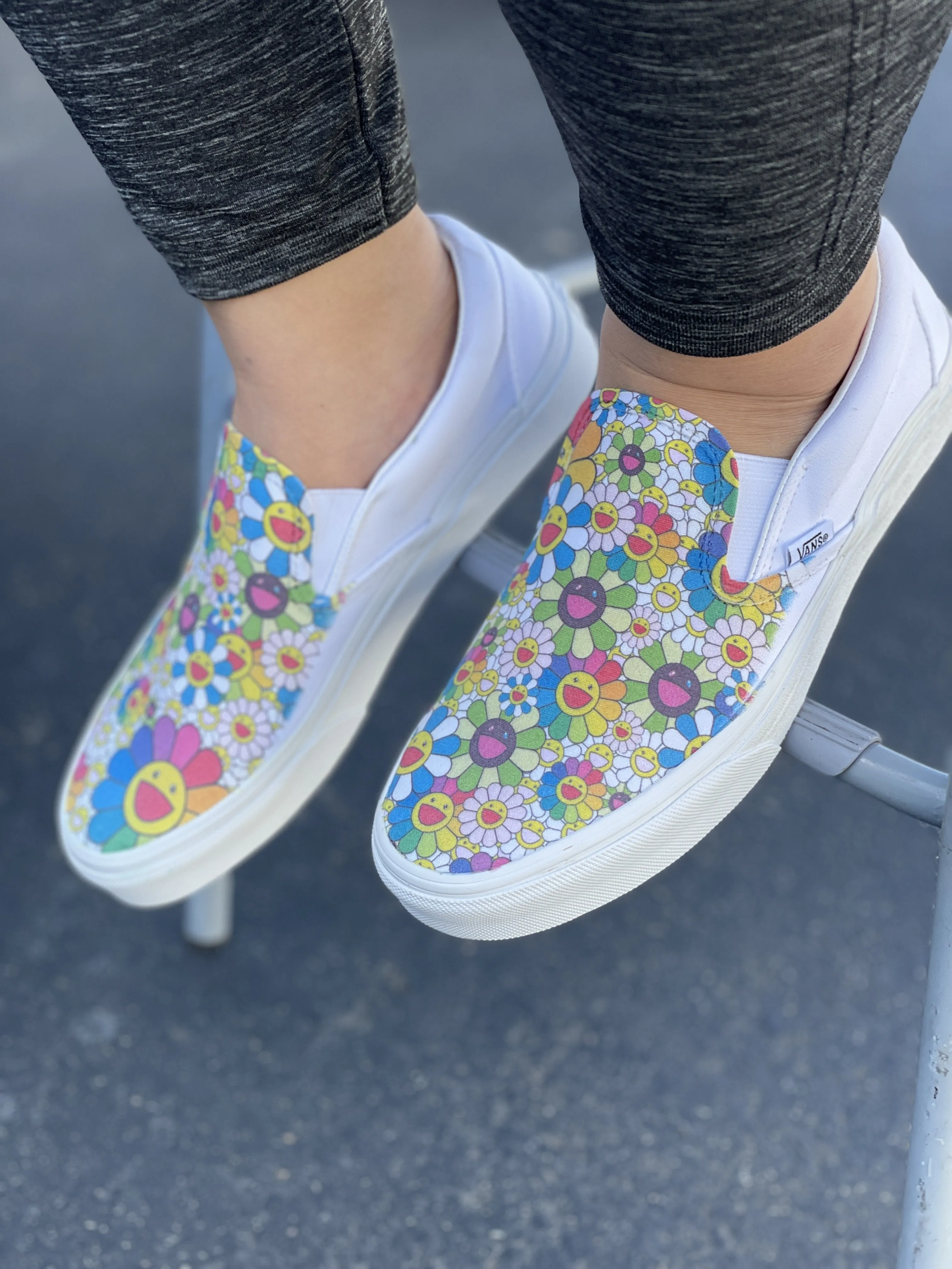 Kids Shoes - Takashi Murakami Rainbow Flower Sneakers - Custom Slip Ons