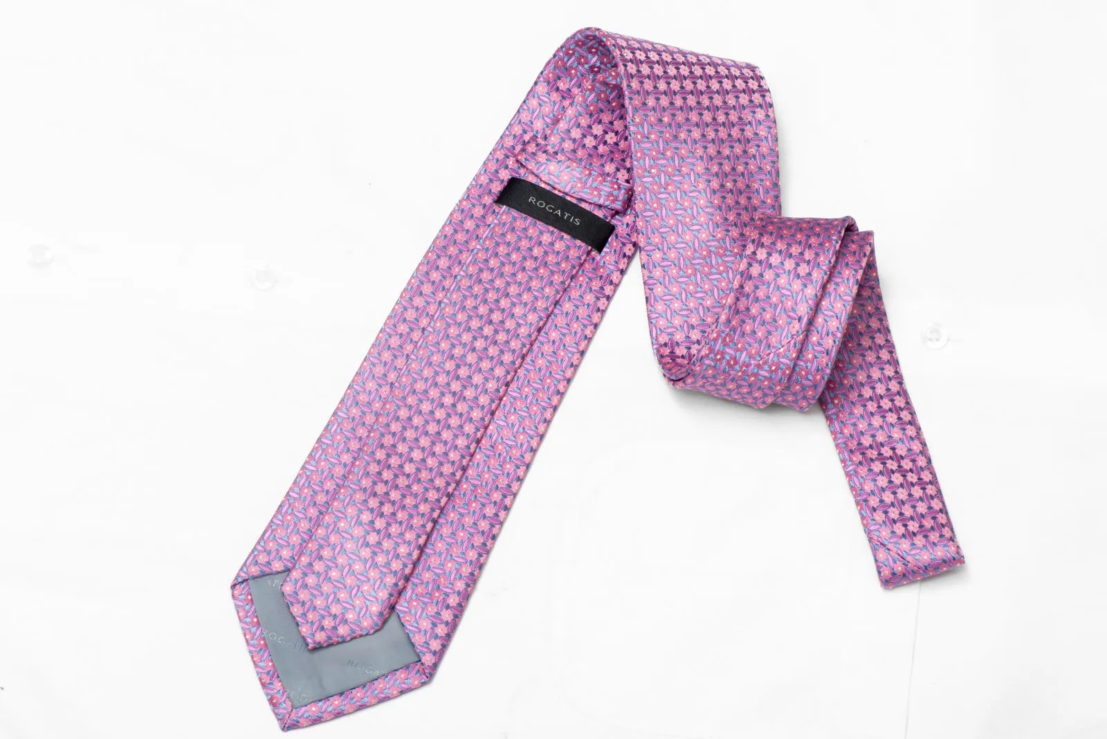 Mauve Geometric Design On Pink Rhinestone Silk Tie With Sparkles