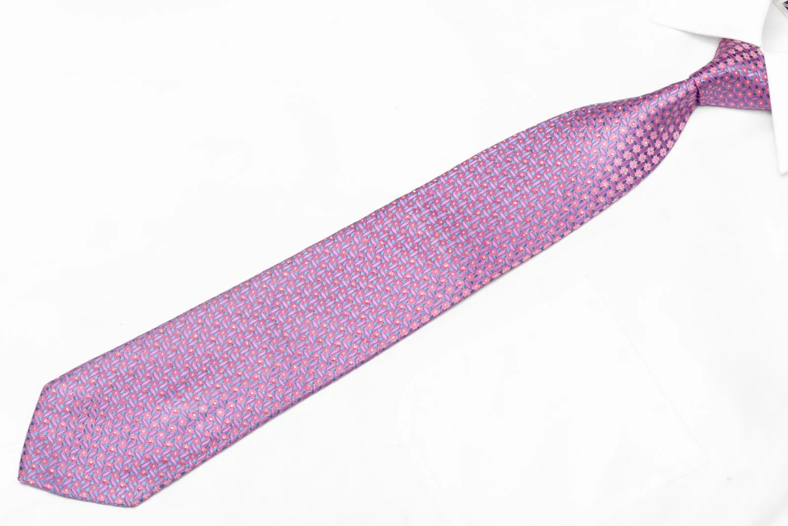 Mauve Geometric Design On Pink Rhinestone Silk Tie With Sparkles