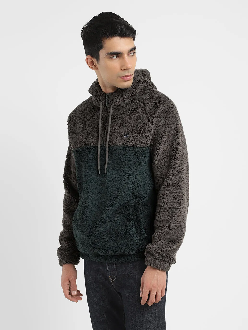 Men's Solid Grey Hooded Sweatshirt