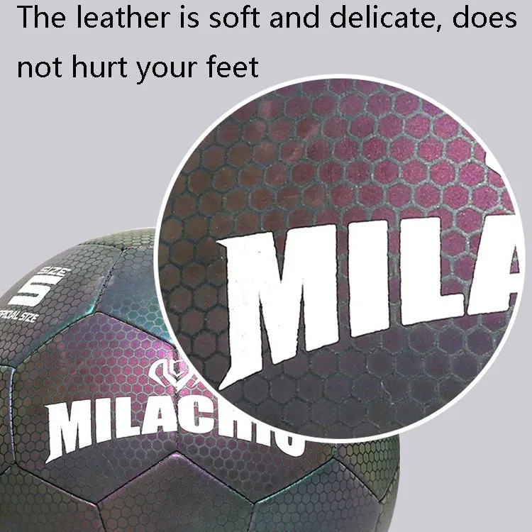 MILACHIC PU Leather Machine Stitch Luminous Fluorescent Reflective Football, Specification: Number 5 (Black Gray Rhombic 5039)