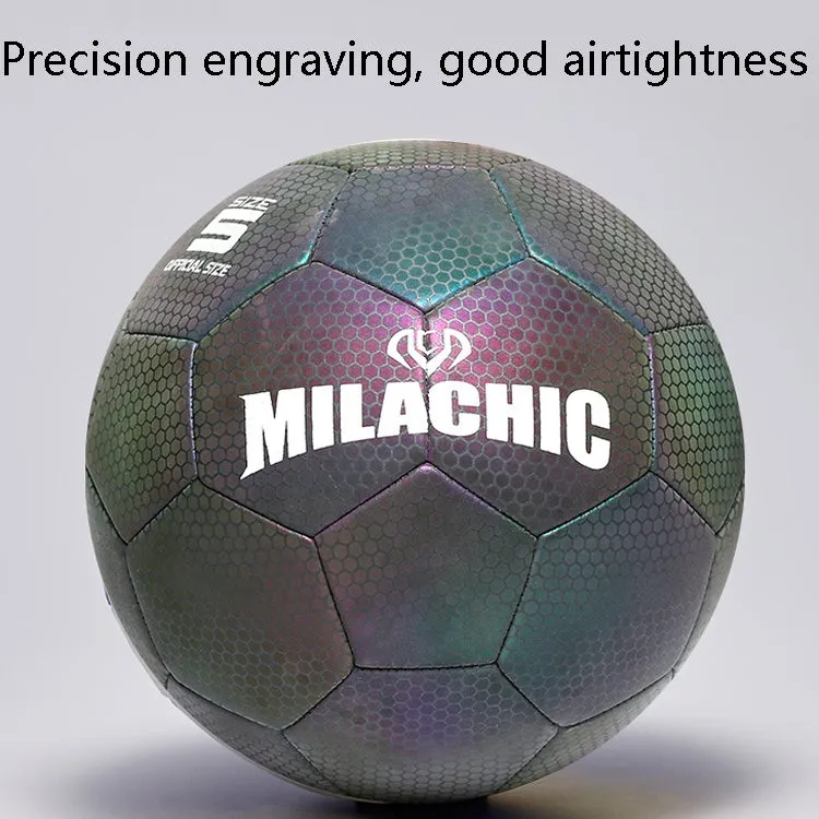 MILACHIC PU Leather Machine Stitch Luminous Fluorescent Reflective Football, Specification: Number 5 (Black Gray Rhombic 5039)